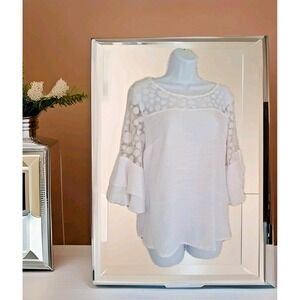 Unique Spectrum Top M White Gauzy Rayon Mesh Bell Sleeves Cottagecore Boho Beach